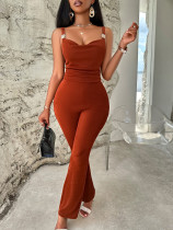 Casual Sexy Style Solid Color Suspender Metal Jumpsuit