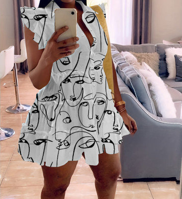 Sweet Print Sleeveless Fungus Trim Dress