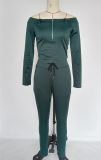 Casual One Shoulder Zip Tracksuit