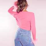 Solid Color Plush Panel Long Sleeve Top