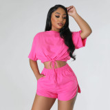 Fashion Casual Strappy Solid Color Shorts Two-piece Set