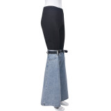 Trendy Personalized Denim Stitching Elastic Waist Flared Jeans