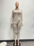 Solid Color Turtleneck Wool Line Pit Strip Casual Fashion Two-piece Set