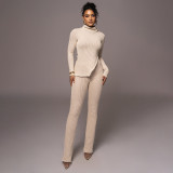 Solid Color Turtleneck Wool Line Pit Strip Casual Fashion Two-piece Set