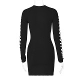 Sexy Hollow Long Sleeve Round Neck Dress