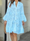 Sexy V-neck Loose Embroidery Hollow Lace Flower Dress