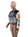 Printed Double Threaded Colorblock Button Down Baseball Jacket