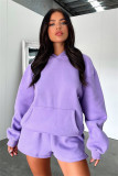 Autumn and Winter Solid Color Long Sleeve Hooded Sweatshirt Women's Two Piece Set
