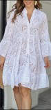 Sexy V-neck Loose Embroidery Hollow Lace Flower Dress