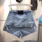 Fashion Fake Two-piece Denim Frayed Wide-leg Skirt
