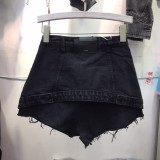 Fashion Fake Two-piece Denim Frayed Wide-leg Skirt
