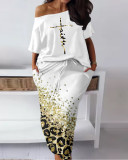 Casual Plus Size Positioning Print Two-piece Set