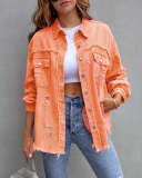 Fashion Casual Long Solid Color Denim Jacket