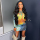 Printed Tight Long-sleeved Bodysuit And Hip Skirt Suit