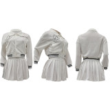 Fashion Threaded Button Pleated Embroidered Baseball Jersey Pleated Skirt Two Piece Set