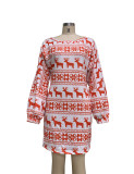 Christmas Fashion Elk Print Backless T-Shirt Dress