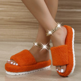 Large-size Thick-soled High-heel Plus Fluffy Cotton Slippers