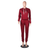 Lace-up Hooded Casual Sports Two-piece Suit