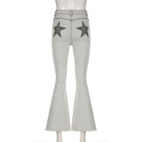 Fashionable High Stretch Star Contrast Flared Jeans