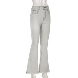 Fashionable High Stretch Star Contrast Flared Jeans