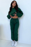 Solid Color Long-sleeved Hooded Fleece Sweatshirt, Fashionable Casual Trousers Suit