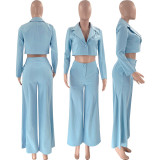 Solid Color Long-sleeved Suit And Fashionable High-waisted Wide-leg Pants Suit