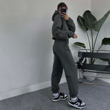 Solid Color Hooded Long-sleeved Sweatshirt And Casual Trousers Two-piece Set