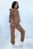 Solid Color Long-sleeved Hooded Fleece Sweatshirt, Fashionable Casual Trousers Suit