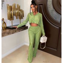 Sexy Women's Glossy Gathered Solid Color Shirt Two-piece Set