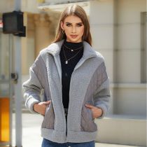 Autumn And Winter Fashion Cardigan Zipper Plush Stitching Women's Jacket