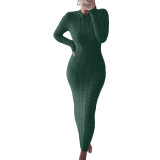 Fashion Solid Color Twist Long Sleeve Woolen Knit Dress