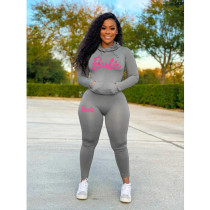 Casual Sports Printed Hooded Sexy Women's Two-piece Set