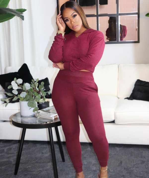 Solid Color Pit Strip Casual Hooded Two-piece Set