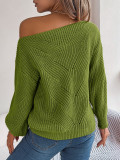 Autumn And Winter Casual Hollow One-neck Off-shoulder Lantern Sleeve Sweater