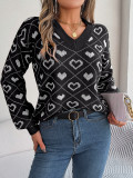 Autumn And Winter Sweet Contrasting Color Love Lantern Sleeve Pullover Sweater