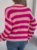 Autumn And Winter Casual Lapel Contrast Striped Long-sleeved Knitted Sweater