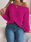 Autumn And Winter Casual Hollow One-neck Off-shoulder Lantern Sleeve Sweater