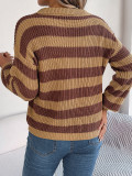 Autumn And Winter Casual Lapel Contrast Striped Long-sleeved Knitted Sweater