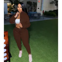 Solid Color Hooded Fashionable Winter Sweatshirt Two-piece Set