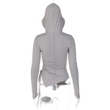 Drawstring Pleated Irregular Fit Hooded Top