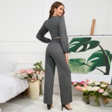 Lace-up Long-sleeved Top And Slim-fit Trousers Two-piece Set