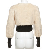 New Fashionable Patchwork Lamb Wool Slim Fit Jacket
