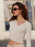 Sexy Hot Girl Solid Color Bottoming Shirt V-neck Long-sleeved Top