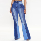 High Waist Fashionable Patchwork Flared Jeans For Women