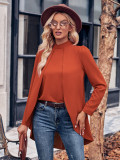 Trendy Solid Color Half Turtle Collar Long Sleeve Fake Two-piece Shirt