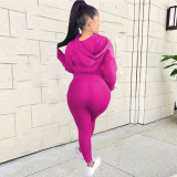 Zipper Hooded Fashionable Sports Long-sleeved Solid Color Two-piece Set