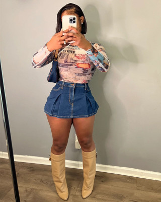 Stretch Denim Super Short Hip-covering Shorts