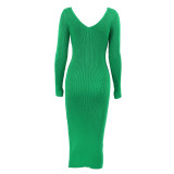 Fashionable Knitted Deep V Slim Fit Dress