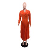 Solid Color Slim Casual Pleated Women's Dress