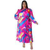 Fashionable Lantern Sleeve Printed Pleated Dress